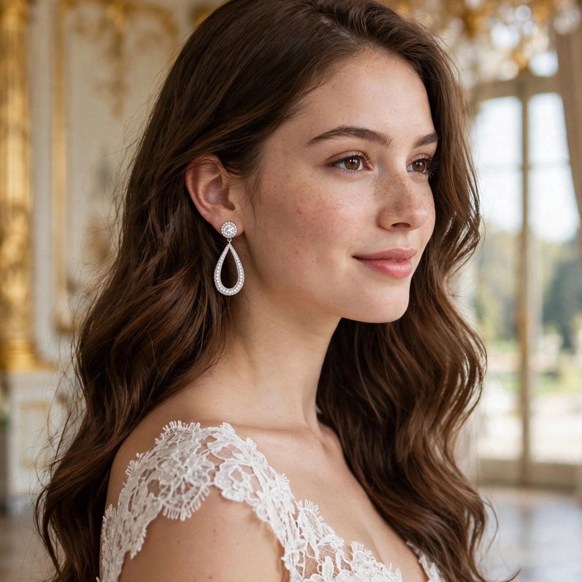 أقراط متدلية على شكل دمعة مرصعة بتصميم مفتوح Openwork Pave Teardrop Drop Earrings