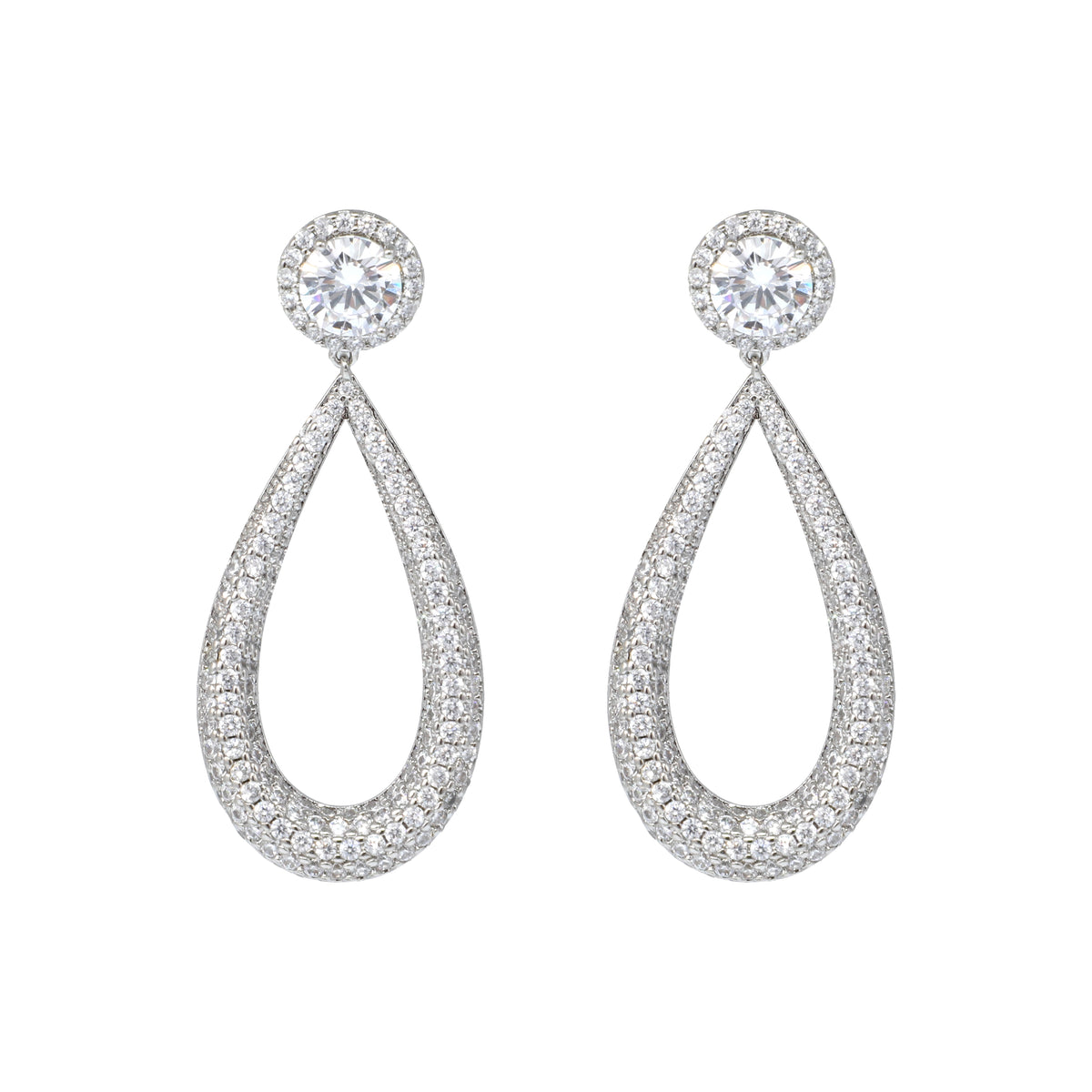 أقراط متدلية على شكل دمعة مرصعة بتصميم مفتوح Openwork Pave Teardrop Drop Earrings
