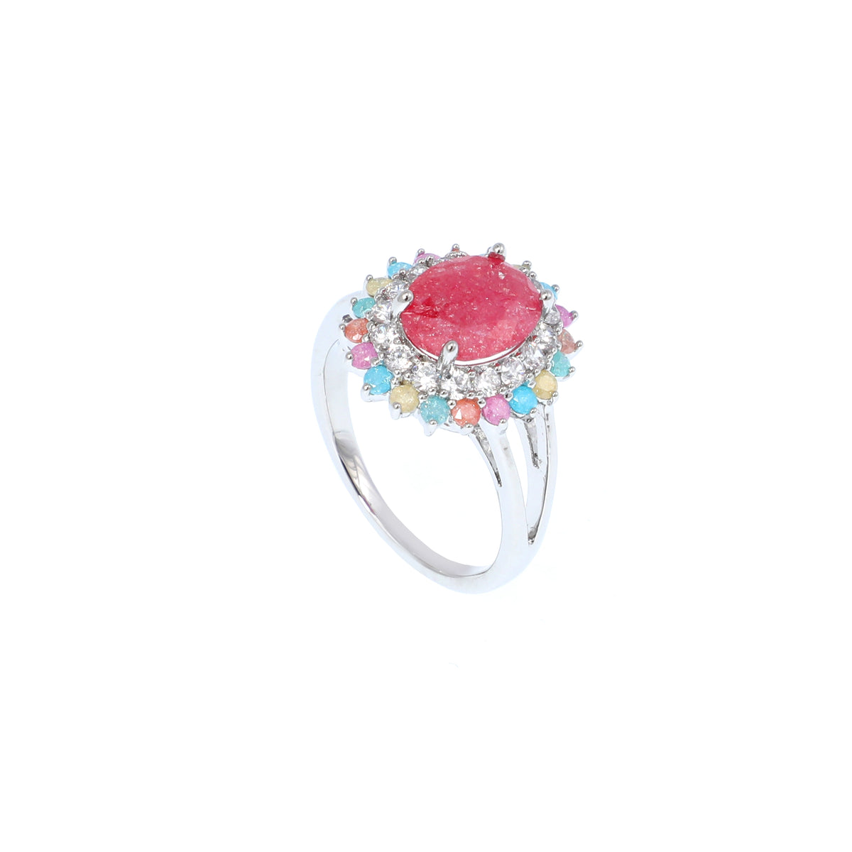 خاتم من الزركون بتصميم عنقودي وهالة مزدوجة Double Halo Cluster Zircon Ring
