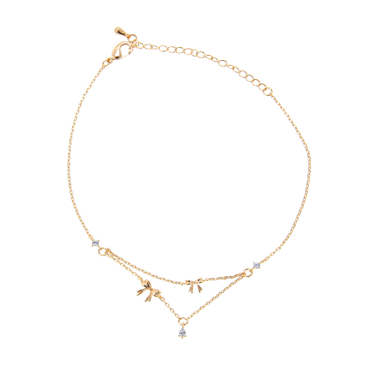 خلخال بسلسلة مزدوجة ودلاية متدلية Double Chain Bow & Drop Charm Anklet