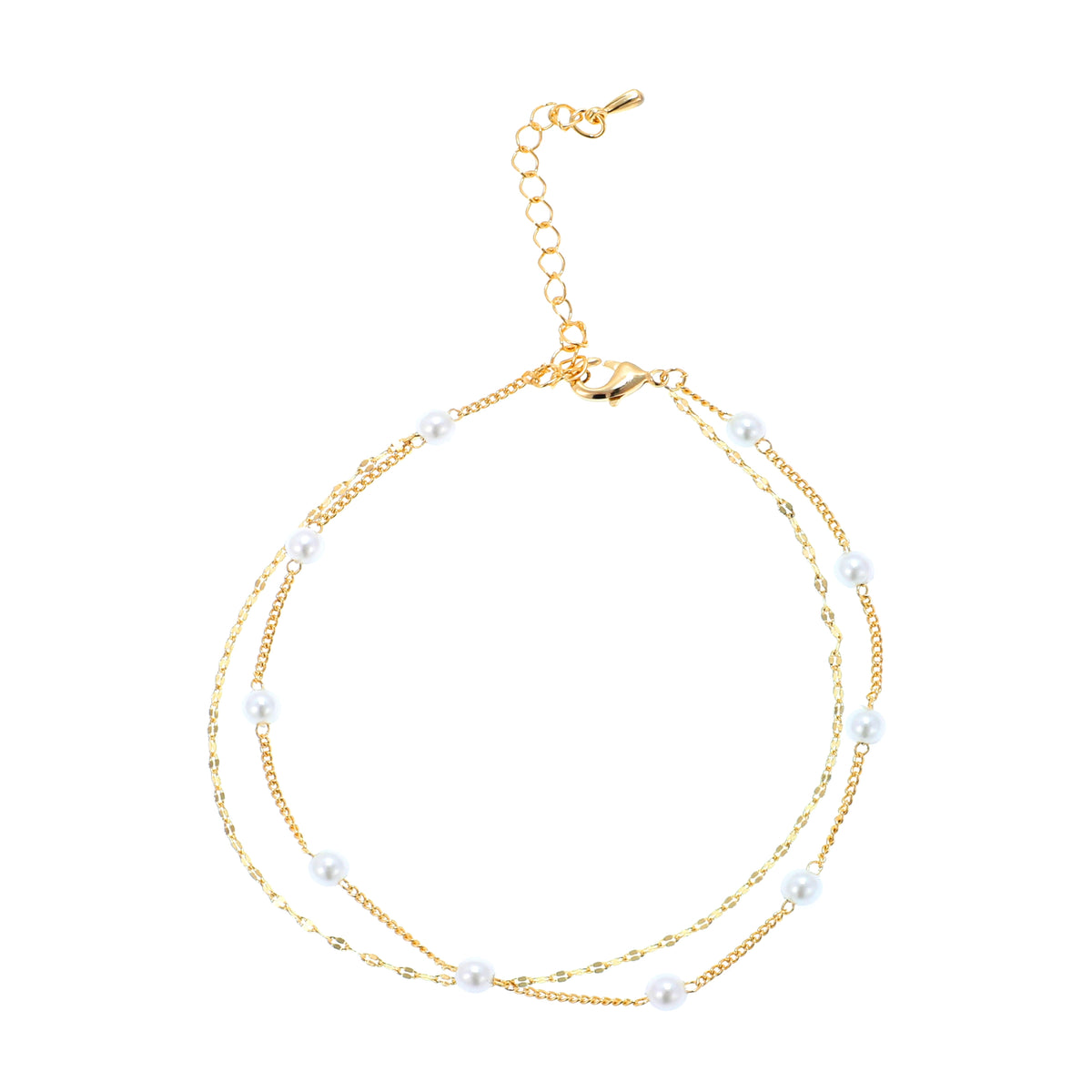 خلخال مزدوج الطبقات مزين بحبات اللؤلؤ Double-Layer Pearl Station Anklet