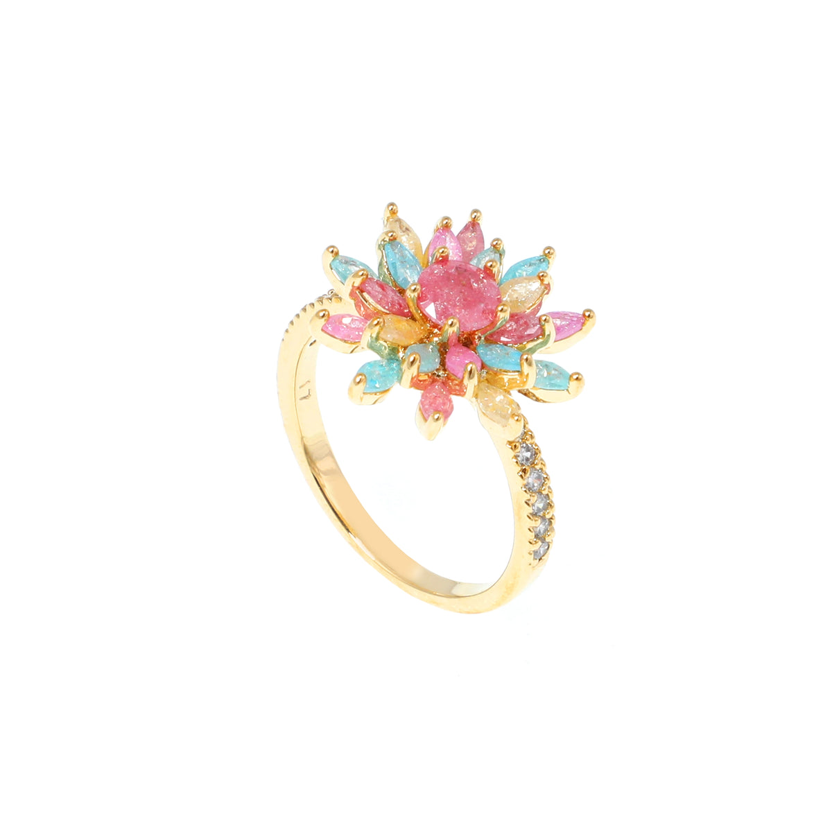 خاتم بتصميم عنقود زهرة اللوتس المتفتحة متعدد الألوان Multicolor Lotus Blooming Cluster Ring
