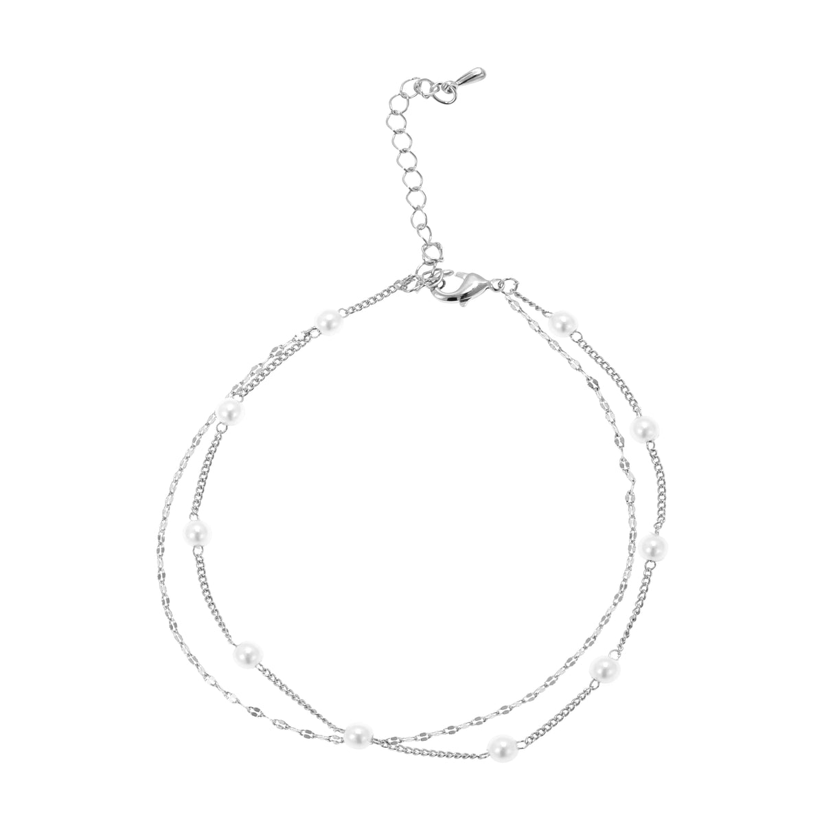 خلخال مزدوج الطبقات مزين بحبات اللؤلؤ Double-Layer Pearl Station Anklet